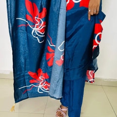 Blue color Silk Digital print  Straight suit set with digital Print dupatta