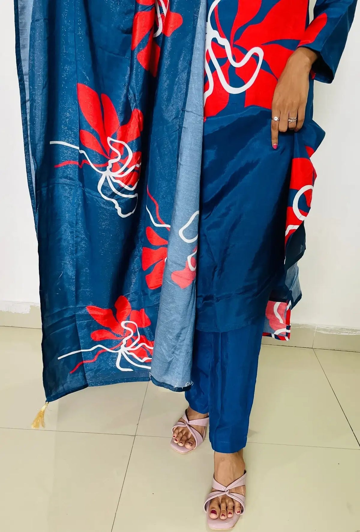 Blue color Silk Digital print  Straight suit set with digital Print dupatta