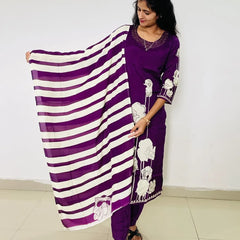 Purple color digital print straight kurta set