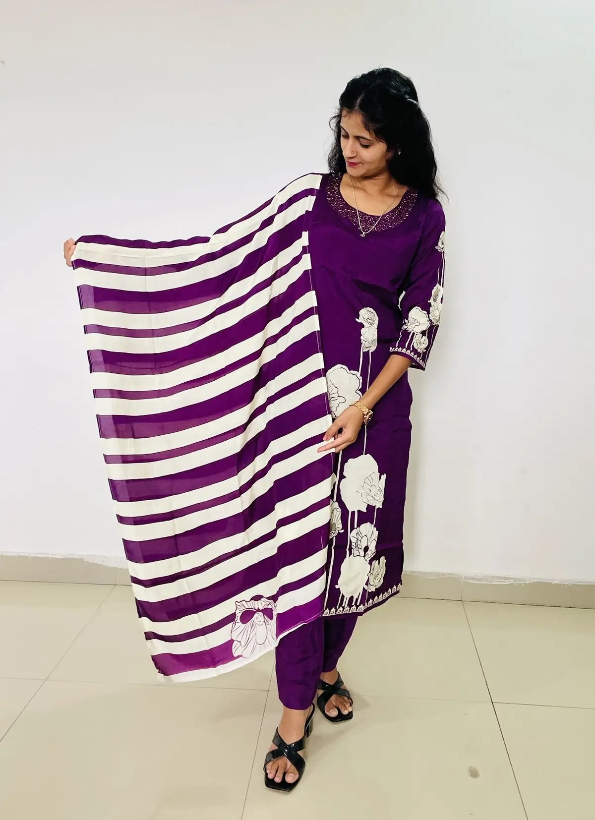 Purple color digital print straight kurta set