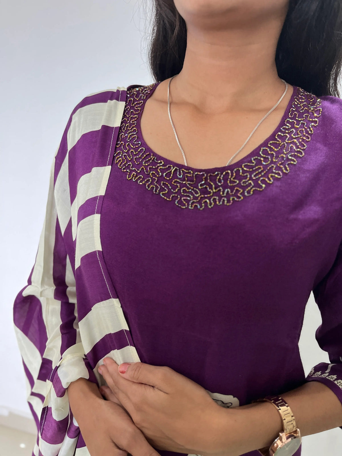 Purple color digital print straight kurta set