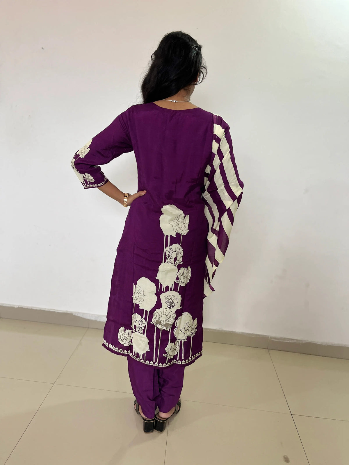 Purple color digital print straight kurta set