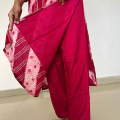 Bandhej- Lehriya muslin silk straight kurta set