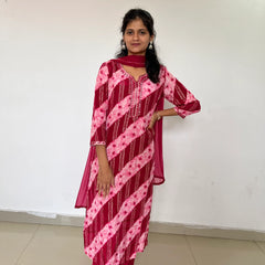 Bandhej- Lehriya muslin silk straight kurta set