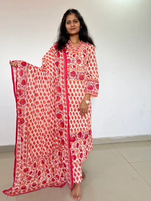 Premium designer cotton A-line  kurta set