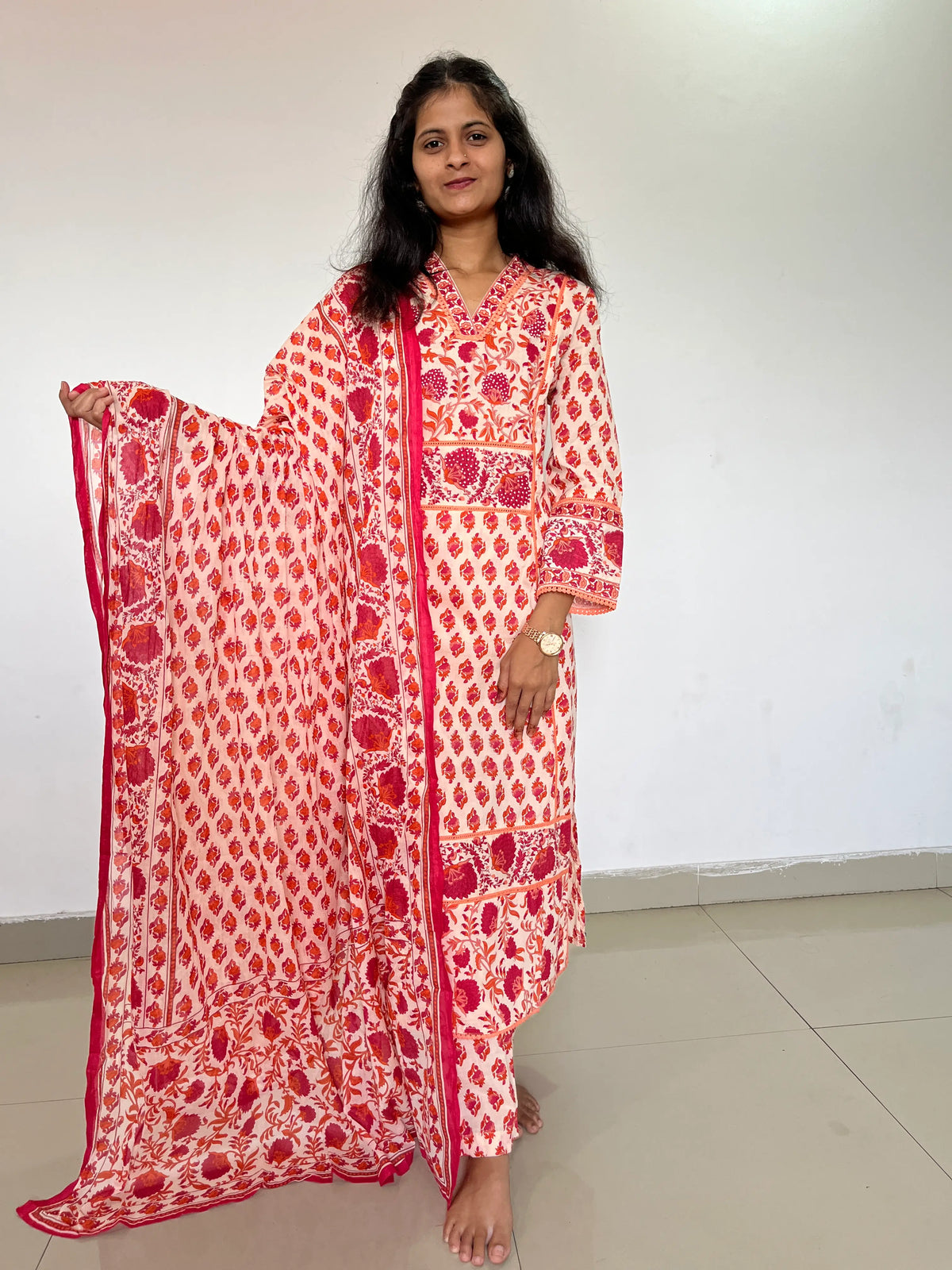 Premium designer cotton A-line  kurta set