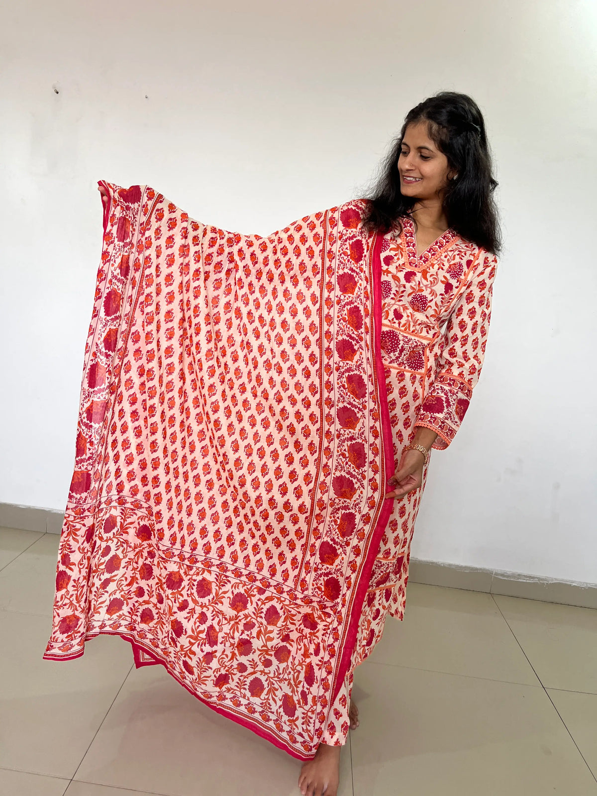 Premium designer cotton A-line  kurta set