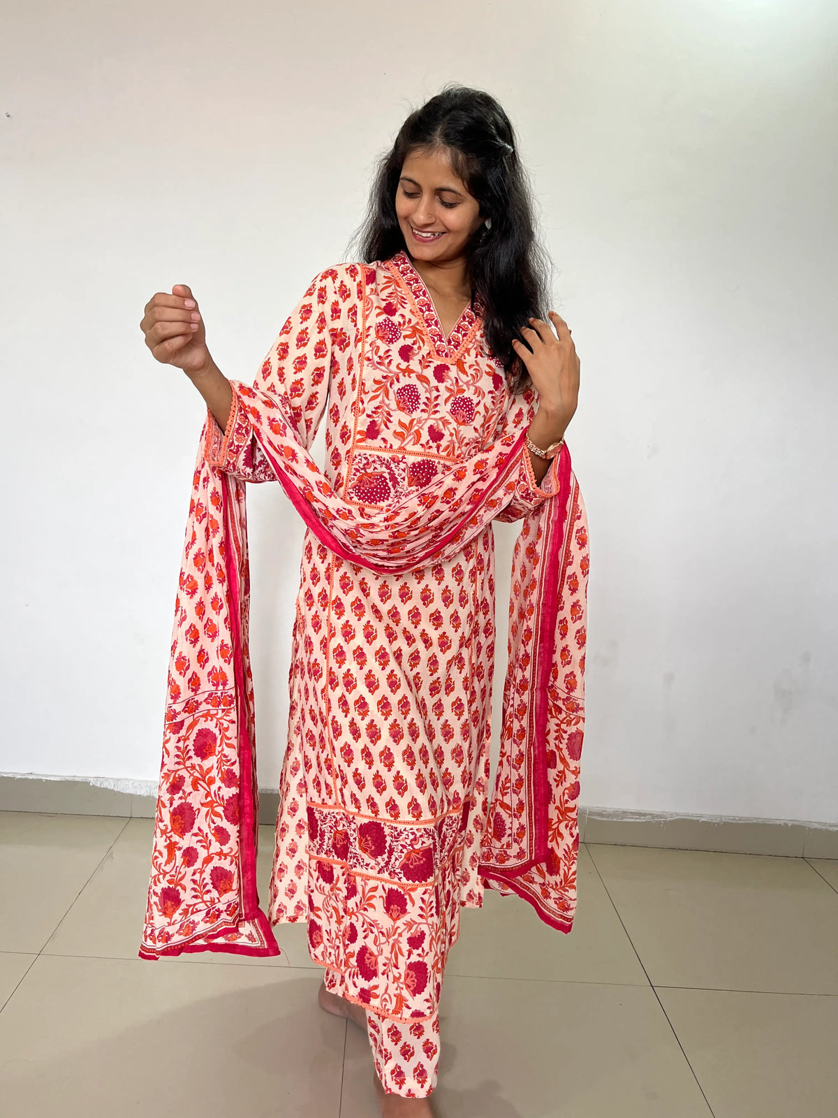 Premium designer cotton A-line  kurta set