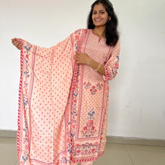 peach color silk digital print kurta set