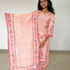 peach color silk digital print kurta set