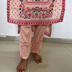 peach color silk digital print kurta set
