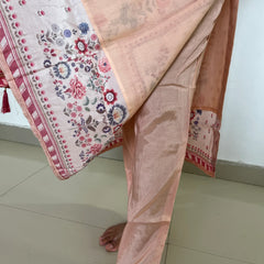 peach color silk digital print kurta set