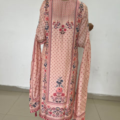 peach color silk digital print kurta set