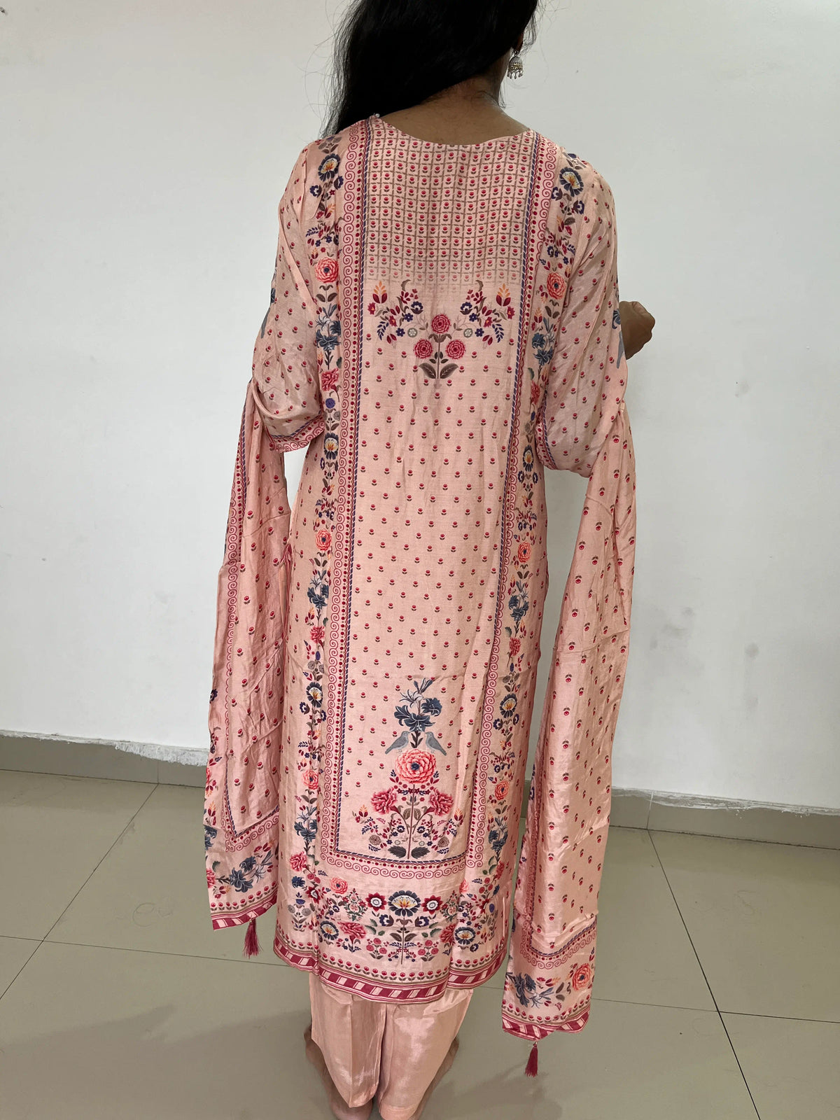 peach color silk digital print kurta set