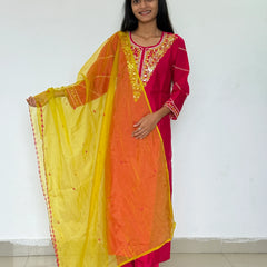 pink color straight kurta set with beautiful embroidery work