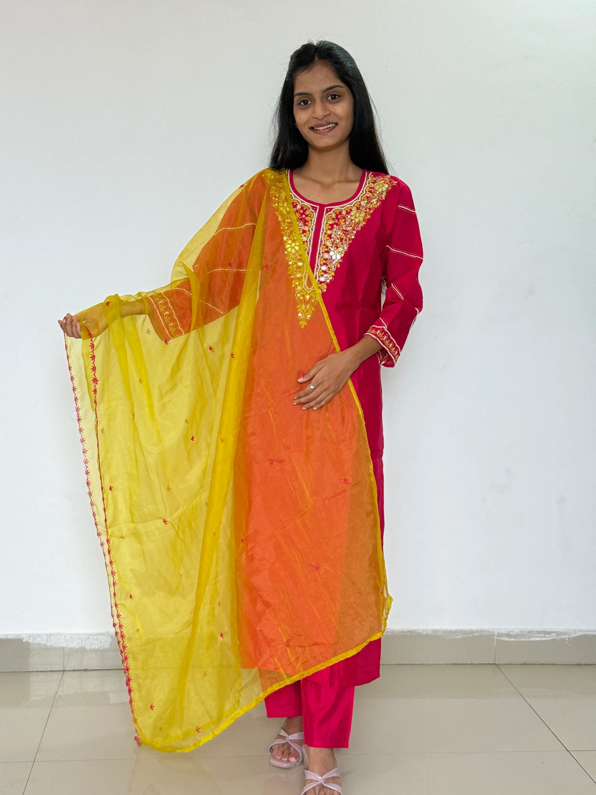 pink color straight kurta set with beautiful embroidery work