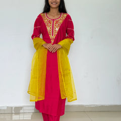 pink color straight kurta set with beautiful embroidery work