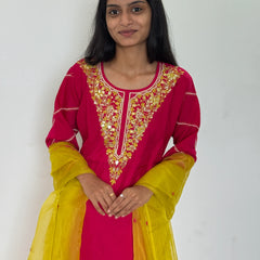 pink color straight kurta set with beautiful embroidery work