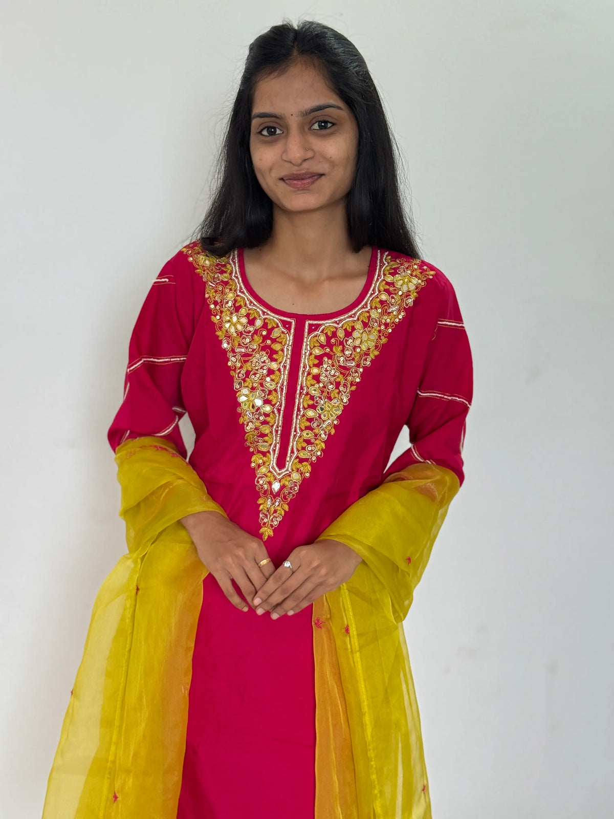 pink color straight kurta set with beautiful embroidery work