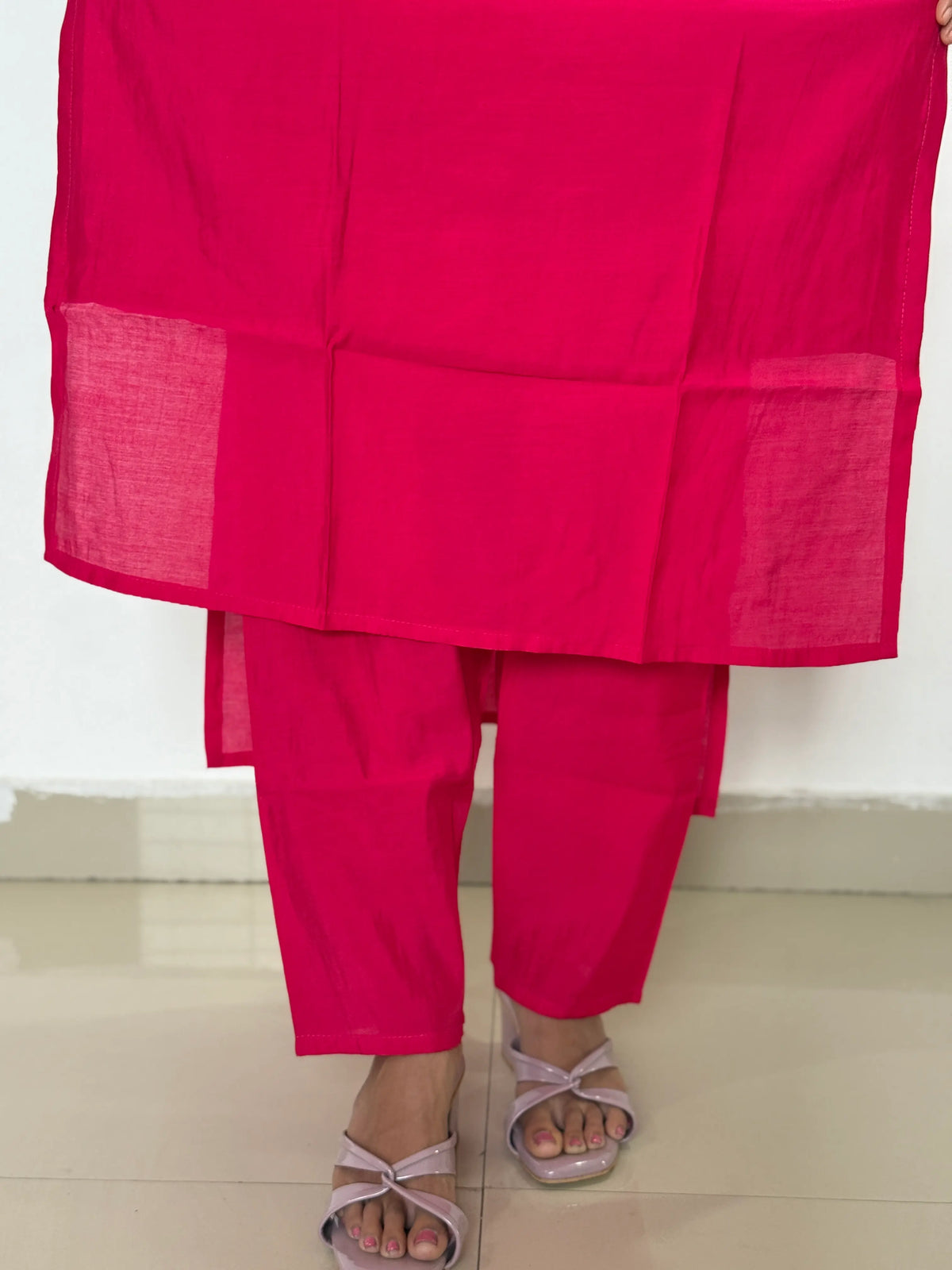 pink color straight kurta set with beautiful embroidery work