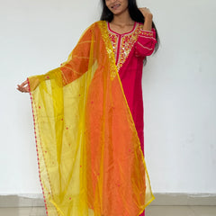 pink color straight kurta set with beautiful embroidery work