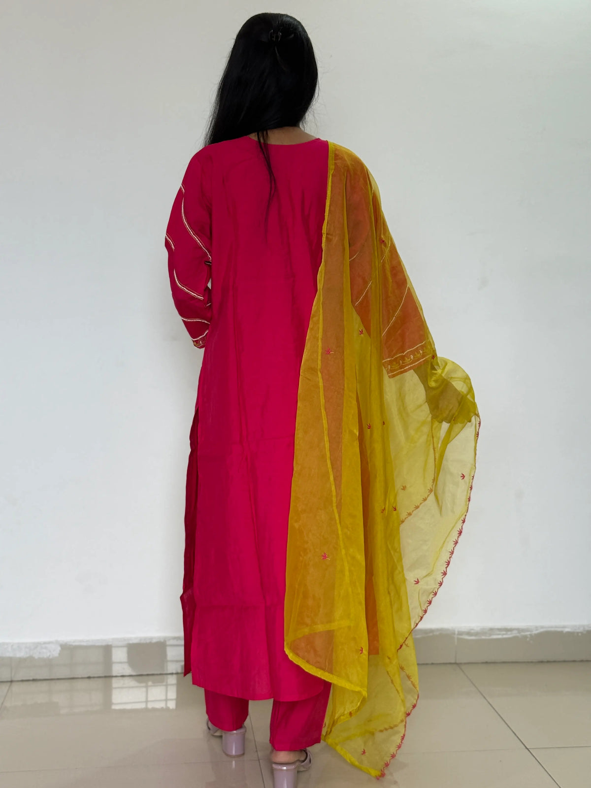 pink color straight kurta set with beautiful embroidery work