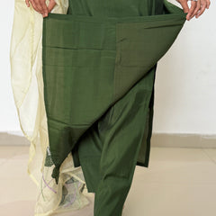 Green color straight kurta set with beautiful organza dupatta
