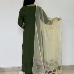 Green color straight kurta set with beautiful organza dupatta