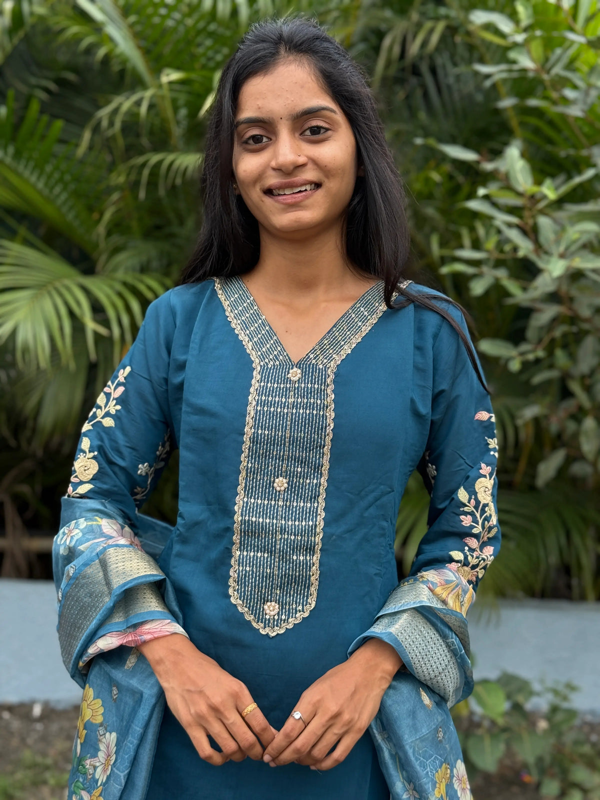 muslin silk straight kurta set with embroidery work