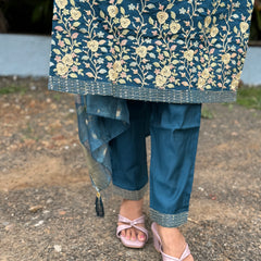 muslin silk straight kurta set with embroidery work