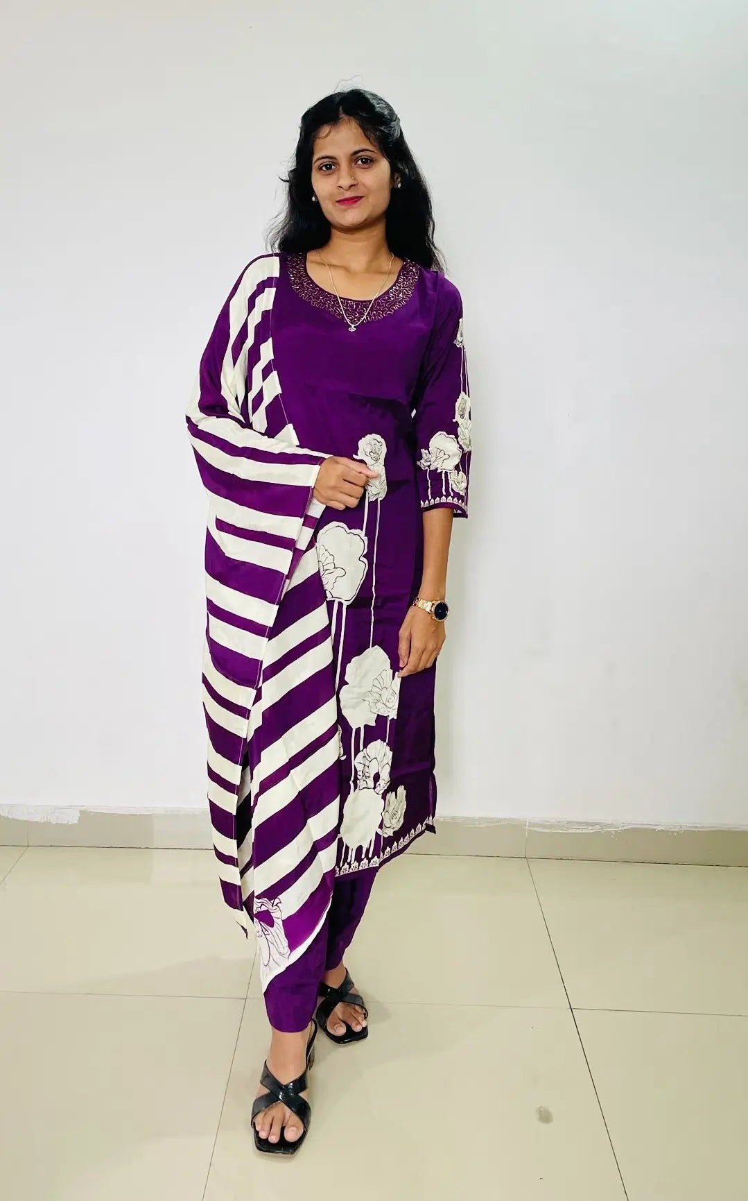 Purple color digital print straight kurta set