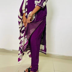 Purple color digital print straight kurta set