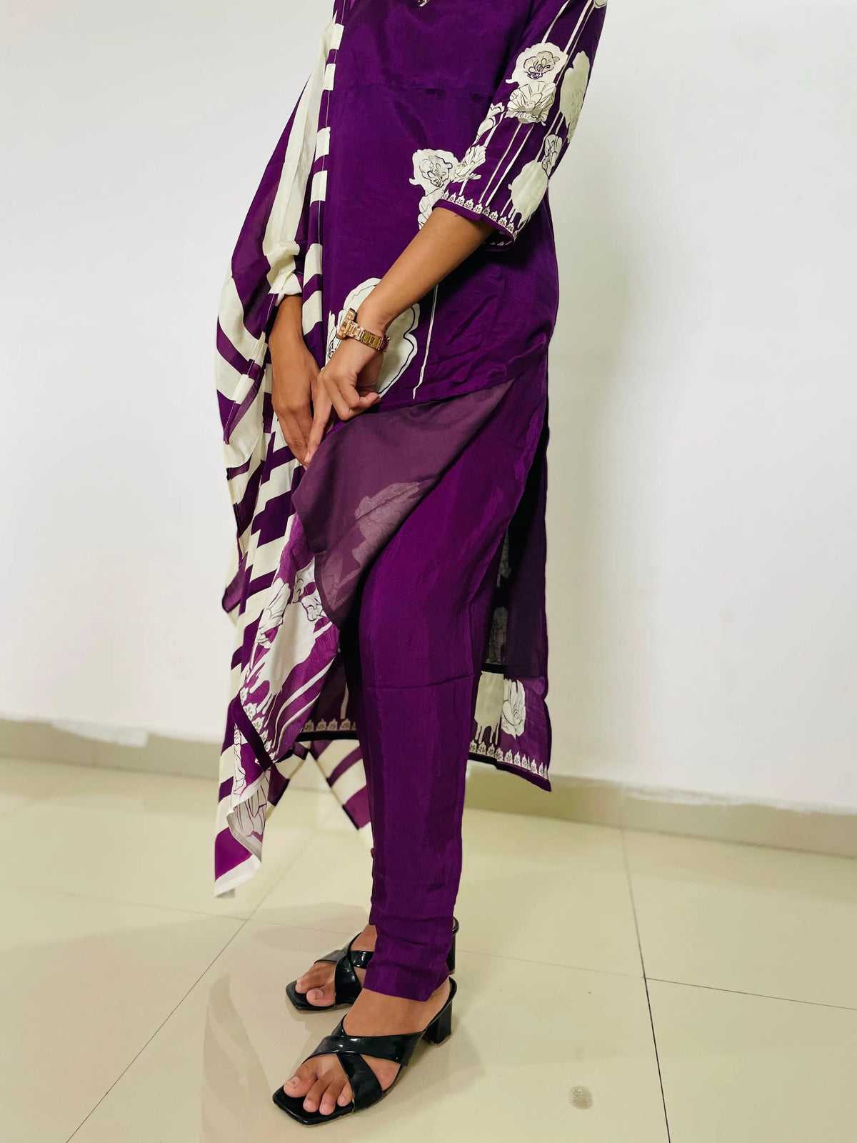 Purple color digital print straight kurta set