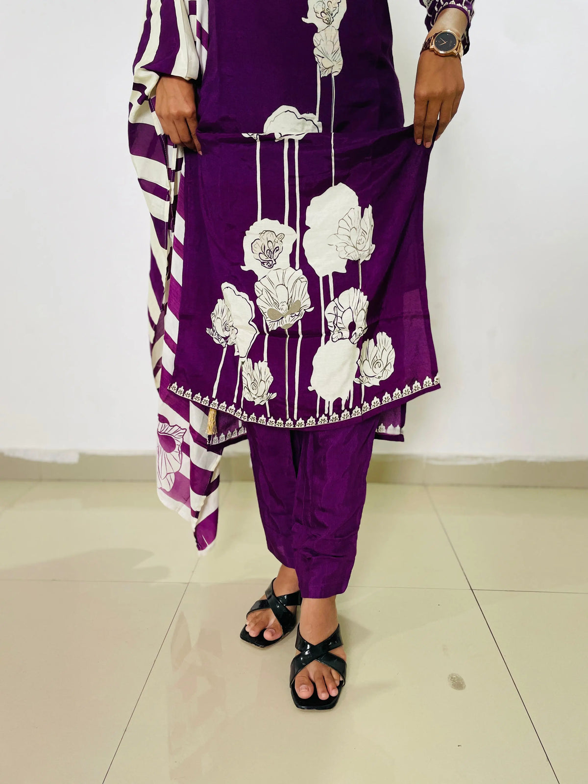 Purple color digital print straight kurta set