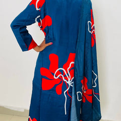 Blue color Silk Digital print  Straight suit set with digital Print dupatta