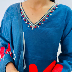 Blue color Silk Digital print  Straight suit set with digital Print dupatta