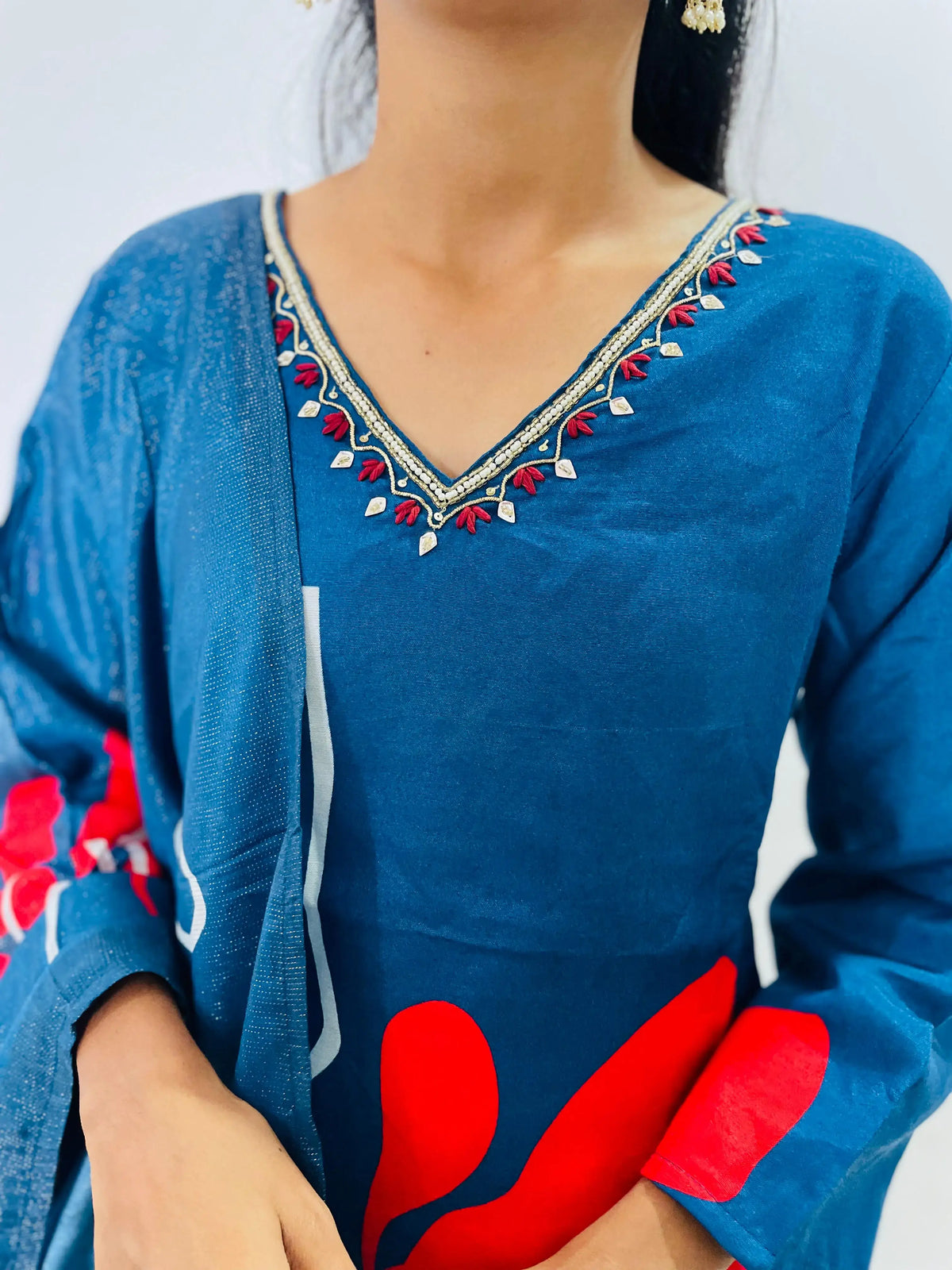 Blue color Silk Digital print  Straight suit set with digital Print dupatta