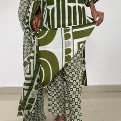 Green color digital print A-line kurta set