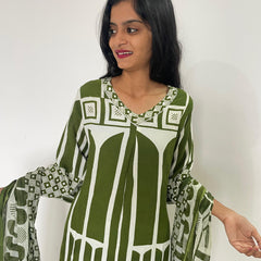 Green color digital print A-line kurta set