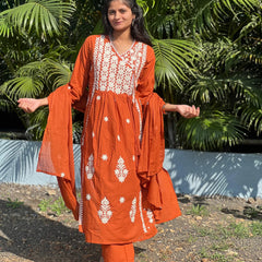 premium cotton kurta set with chikankari work