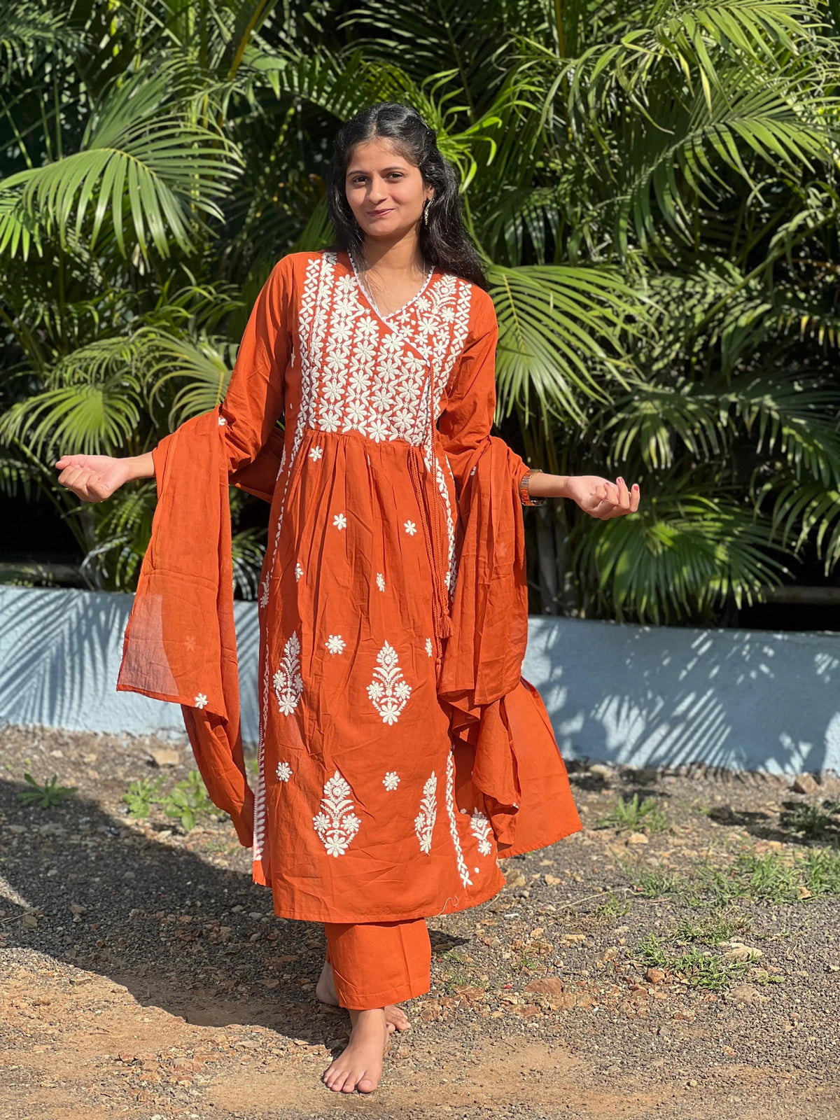 premium cotton kurta set with chikankari work