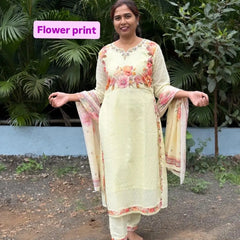 Cotton straight kurta set with flower print