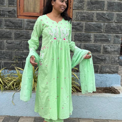 Pista Green color Anarkali suit with embroidery work