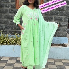 Pista Green color Anarkali suit with embroidery work