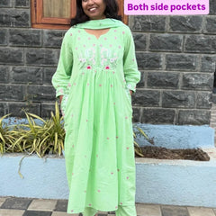 Pista Green color Anarkali suit with embroidery work