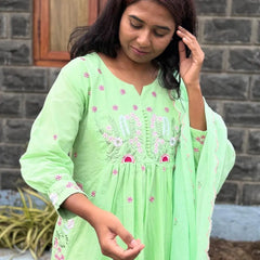 Pista Green color Anarkali suit with embroidery work