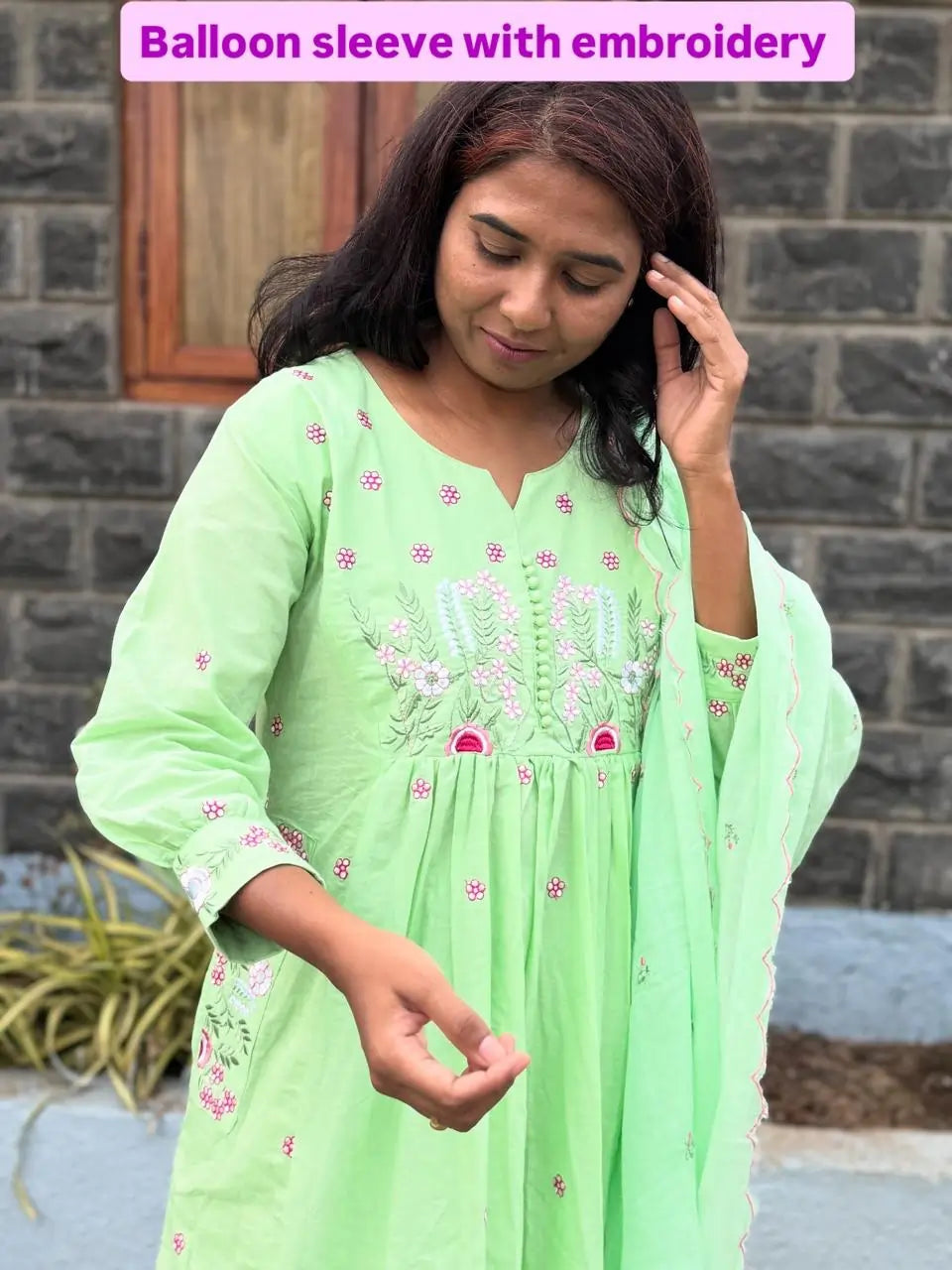 Pista Green color Anarkali suit with embroidery work