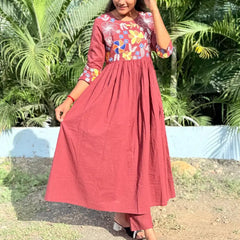Wine color Anarkali Co-ord set