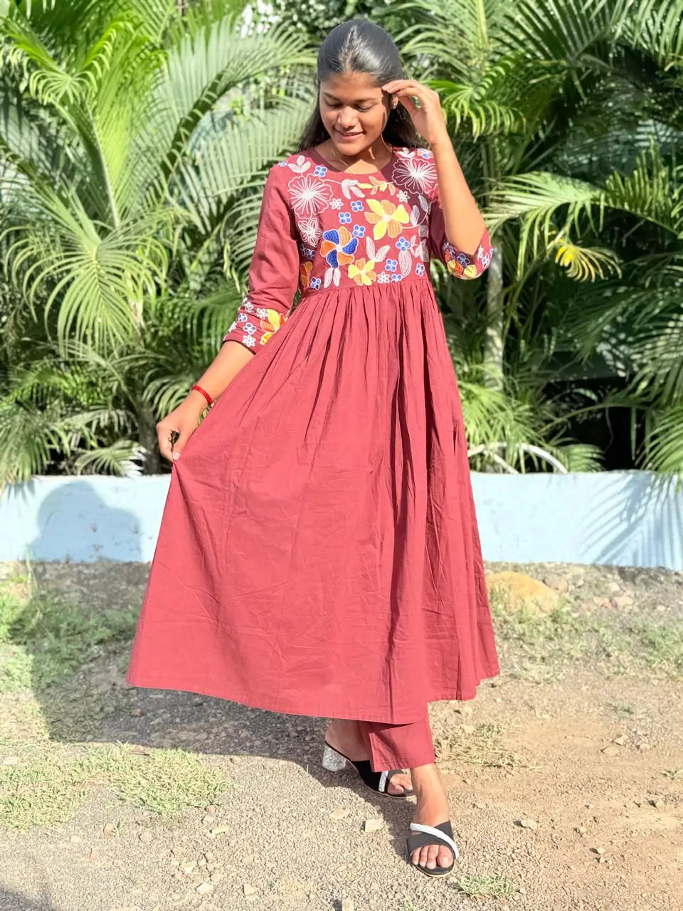Wine color Anarkali Co-ord set