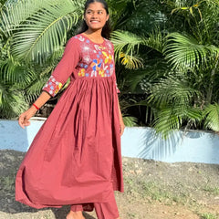 Wine color Anarkali Co-ord set